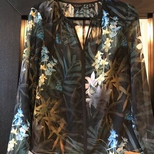 Ted Baker green botanical sheer blouse